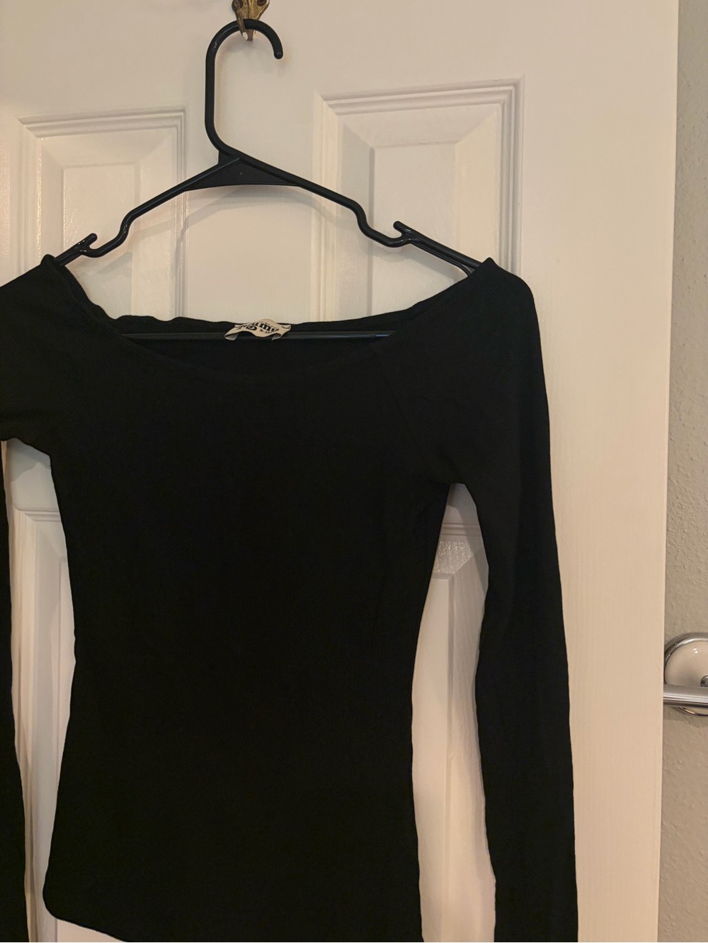 Show Me Your Mumu Marnie Off Shoulder Top XS Black Ribbed Long Sleeve - Picture 5 of 6